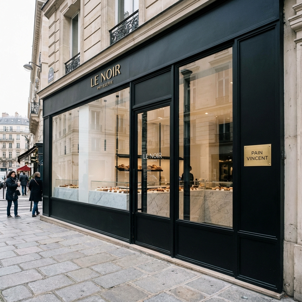 Devanture de magasin moderne en aluminium noir thermolaqué à Paris